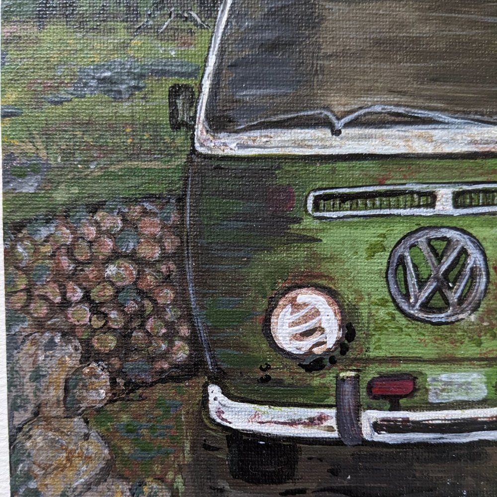 PAINTING on Canvas 4" x 6" ORIGINAL One-of-a-Kind VW Westfalia Camper Van